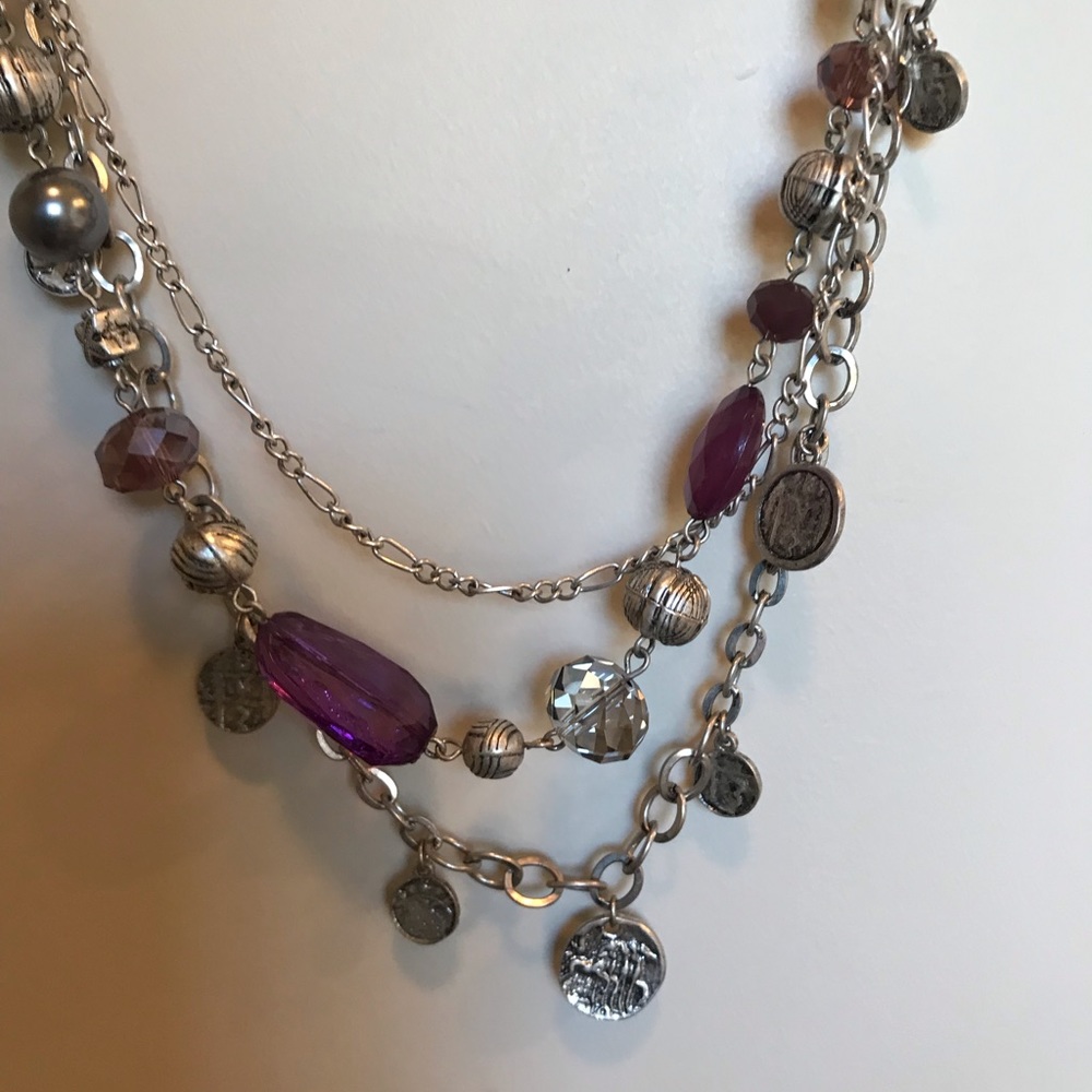 Premier Designs Multi strand necklace, antique silver with purple beads.